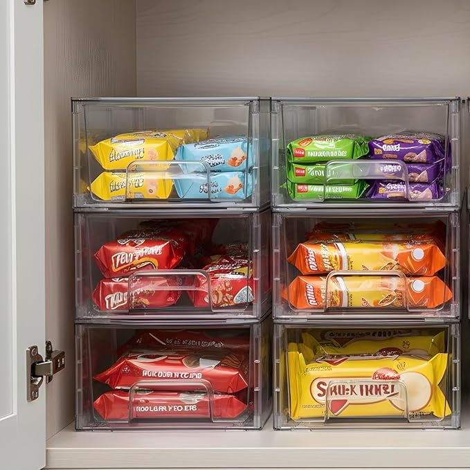 2 Pack Stackable Storage Drawers,Plastic Organizers Bins, Drawers Storage with Handles and Movable Dividers for Organization and Storage in Fridge,Dressers, Pantry, Kitchen Cabinets, Under Sink