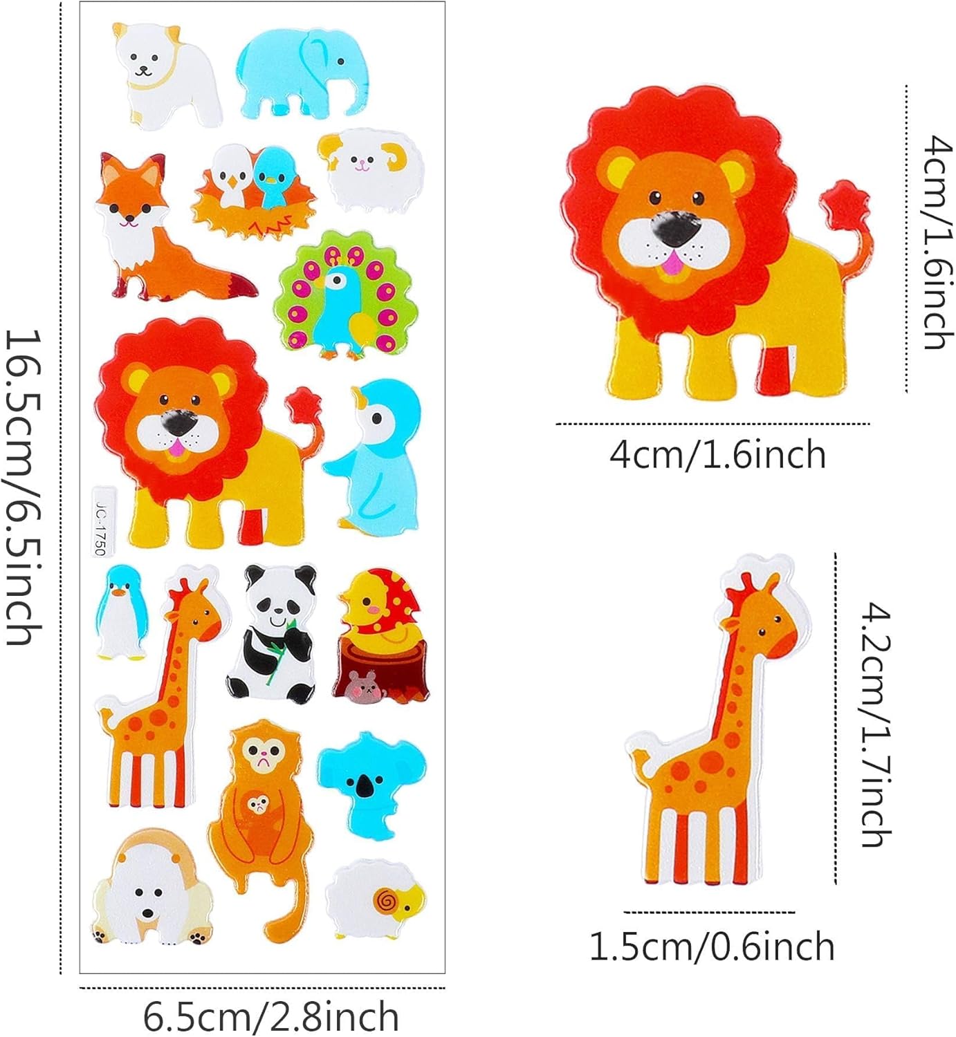 UPINS 200 Counts 3D Animal Puffy Small Stickers Sheets Bulk for Kids Toddlers, Foam Sticker Books for Kids