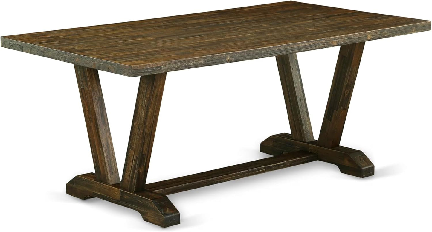 East West Furniture V777MZ748-7 7 Piece Modern Dining Table Set Consist of a Rectangle Wooden Table with V-Legs and 6 Coffee Linen Fabric Upholstered Chairs, 40x72 Inch, Multi-Color