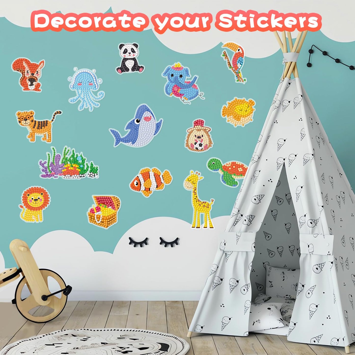 Labeol Diamond Art Kits for Kids Boys and Girls Ages 6-8-10-12 Easy to DIY Creative Diamond Art Sticker Craft by Numbers Kits for Kids and Adult Beginners (Jungle Animals)