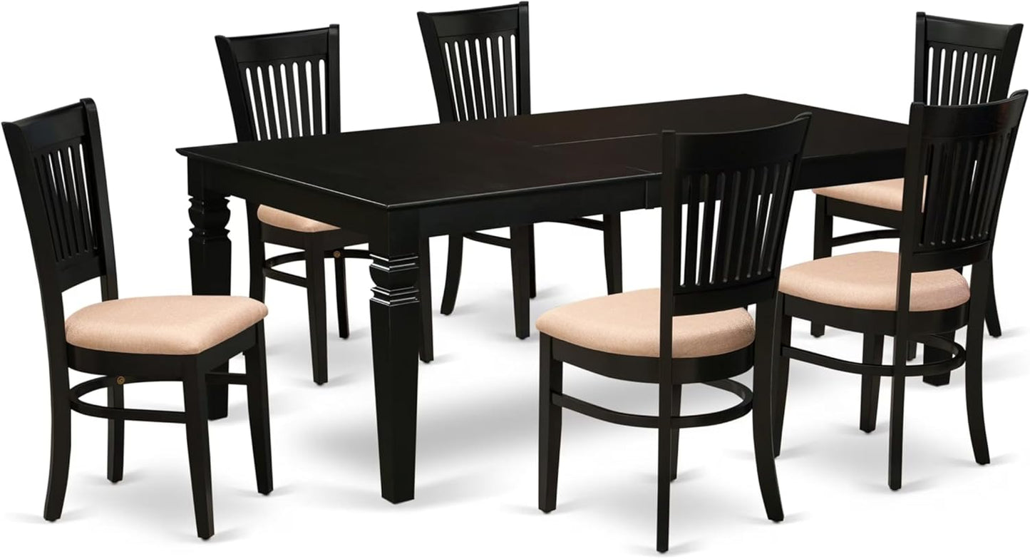 East West Furniture LGVA7-BLK-C 7 Piece Modern Dining Table Set Consist of a Rectangle Wooden Table with Butterfly Leaf and 6 Linen Fabric Kitchen Dining Chairs, 42x84 Inch, Black
