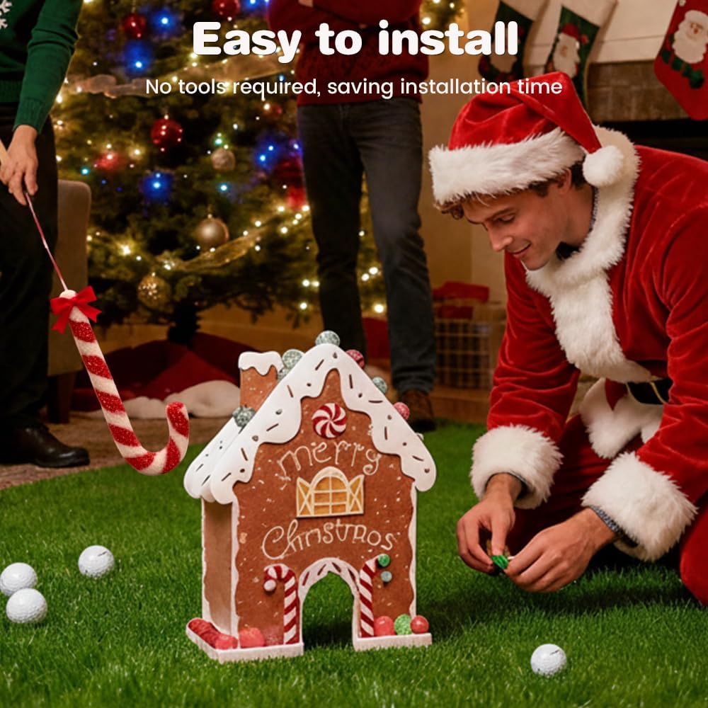 Gingerbread Golf Game Set, 2026 New Christmas Mini Golf Course with Candy Cane Clubs 6 Balls, Funny Indoor Gingerbread House Golf Game Kit for Family Holiday Party (1set 6balls)