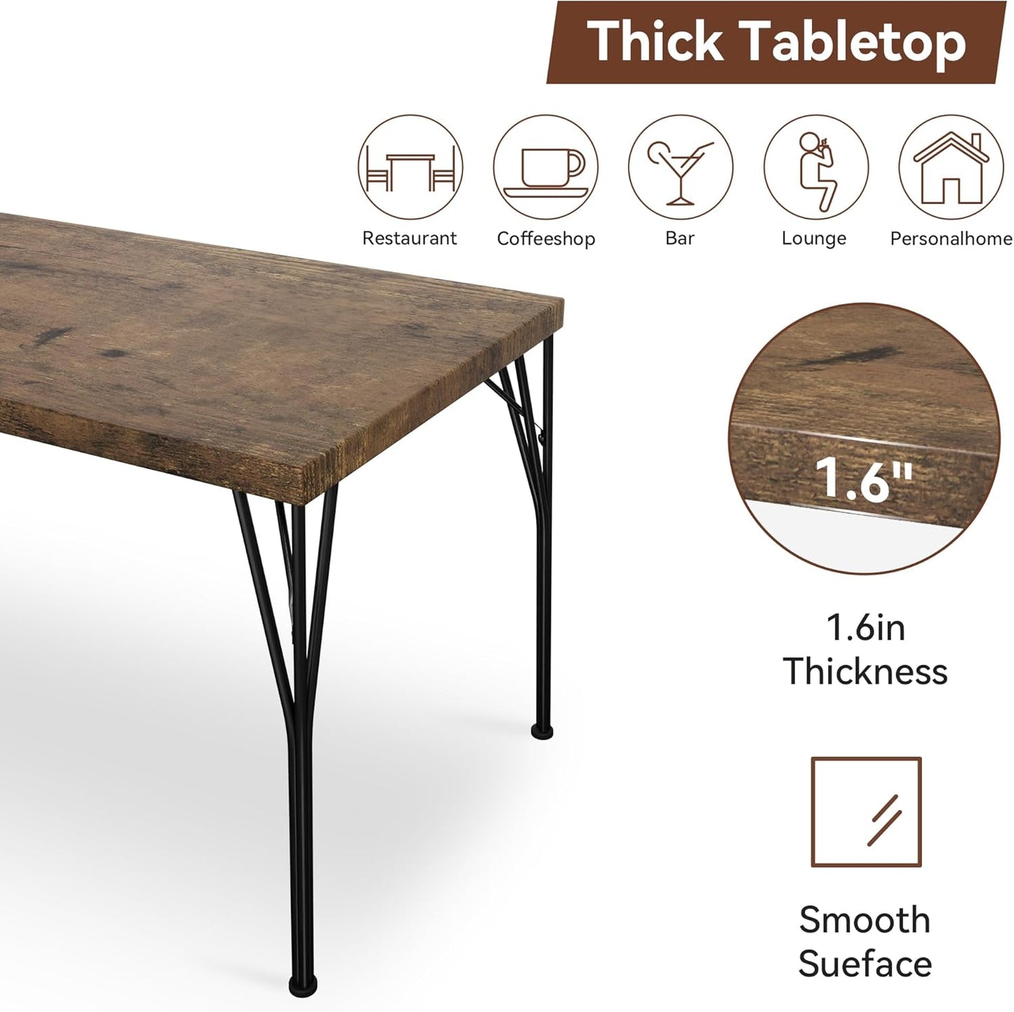 Vipbear Kitchen Dining Table Set for 4, 5-Piece Kitchen Table Set with 1.6“ Thick Tabletop,Dining Room Table Sets,Kitchen Table Set with 4 Chairs for Small Space, Dinette,Apartment,Retro Brown