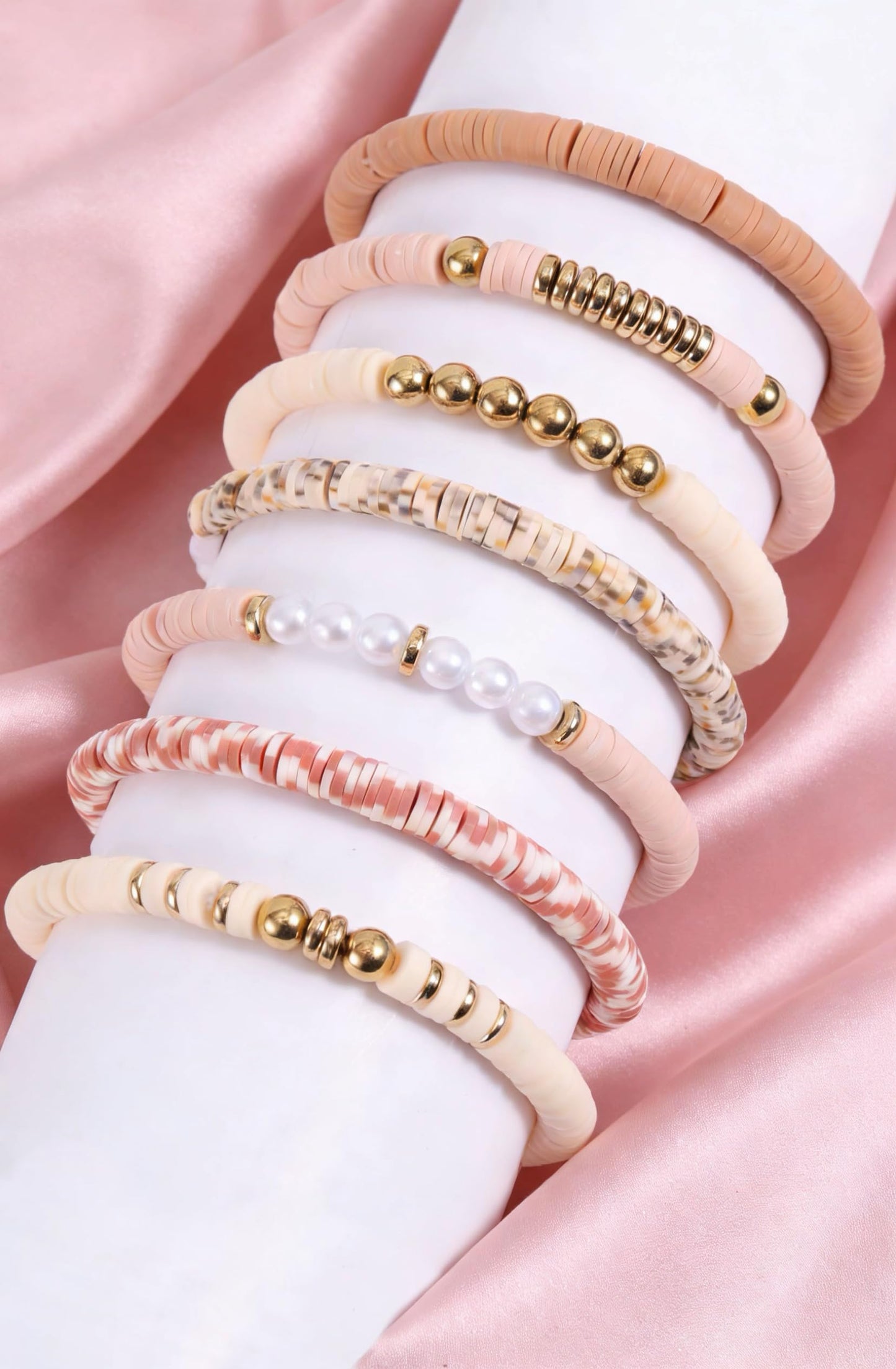 YEOSMINE Boho Heishi Clay Beaded Stretch Bracelets Stack For Women, Preppy Teens Friendship Gold Bracelets Cute Beach Surfer Accessories Bulk Set Trendy Fashion Jewelry