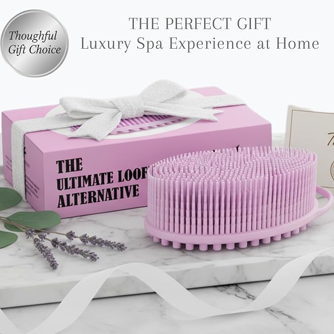 Silicone Body Scrubber for Shower - Gentle Exfoliating Back Scrubber with Soft Bristles - Avilana Premium Dual Sided Bath Brush Massage - Loofah Alternative for Sensitive Skin - Gift Women Men