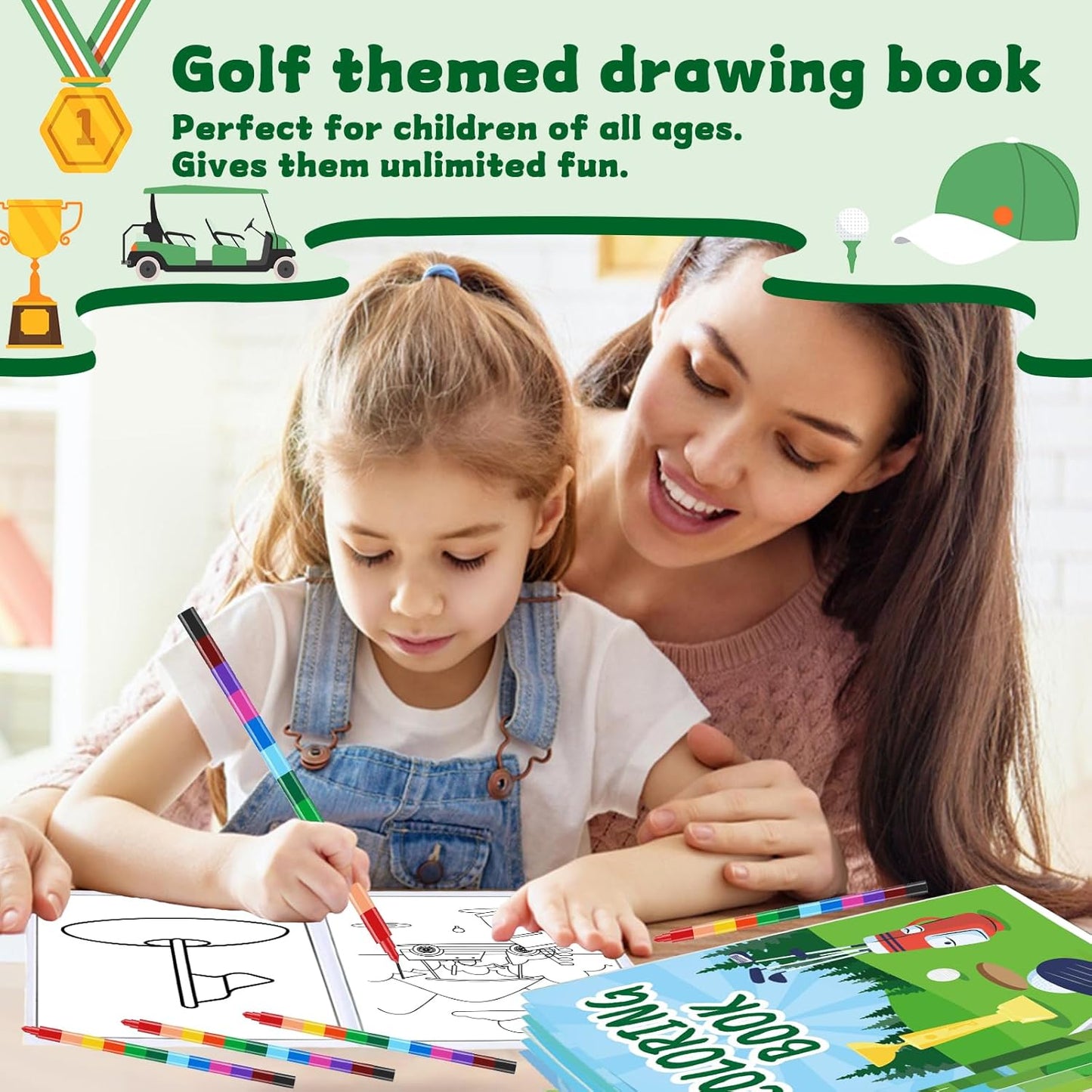 24Pcs Golf Coloring Books for Kids Golf Ball Sports Party Favors Activity Books Bulk with Pens for Boys Birthday Party Goodie Bag Stuffers Gift Classroom Reward