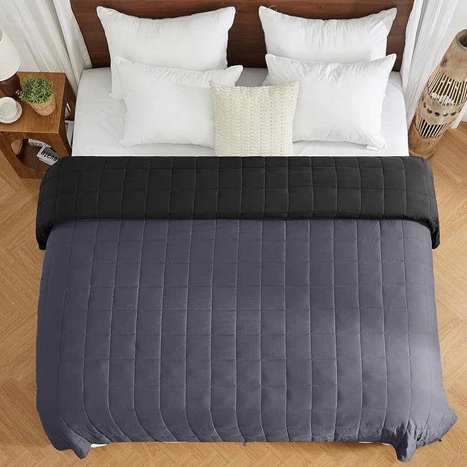 yescool Weighted Blanket for Adults (25 lbs, 88” x 104”, Grey& Black) Cooling Heavy Blanket for Sleeping Perfect for 240-260 lbs, King Size Breathable Blanket with Premium Glass Bead