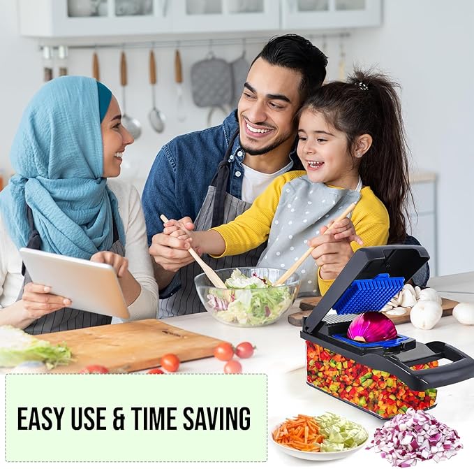 Vegetable Chopper, 16 in 1 Professional Mandoline Slicer for Kitchen, Multifunctional Food Chopper Cutter for Onion, Potato, Tomato, Veggie with 8 blades and With Container