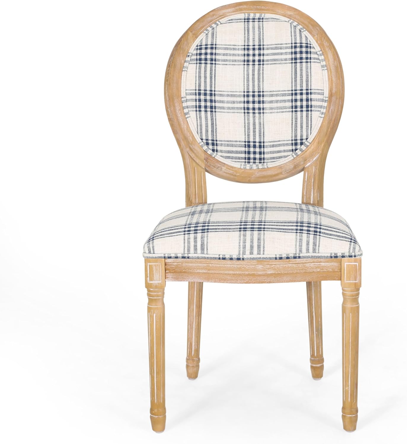Christopher Knight Home Phinnaeus Dining Chair Set, Set of 2, Fabric, Dark Blue Plaid + Natural
