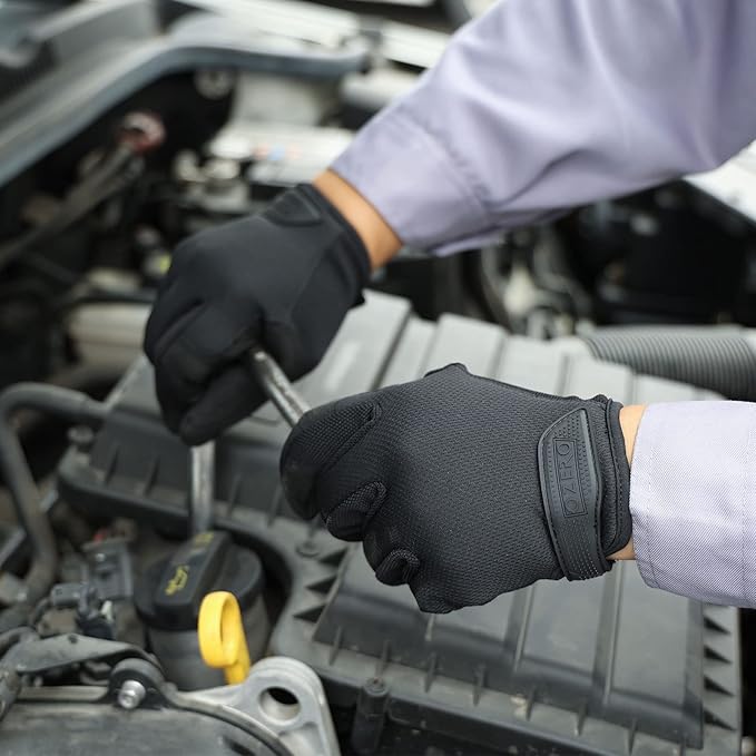 OZERO Men's Utility Work Gloves: Touch Screen Mechanic Working Gloves - Breathable Flexible Grip Heavy Duty, Black, S/M/L/XL