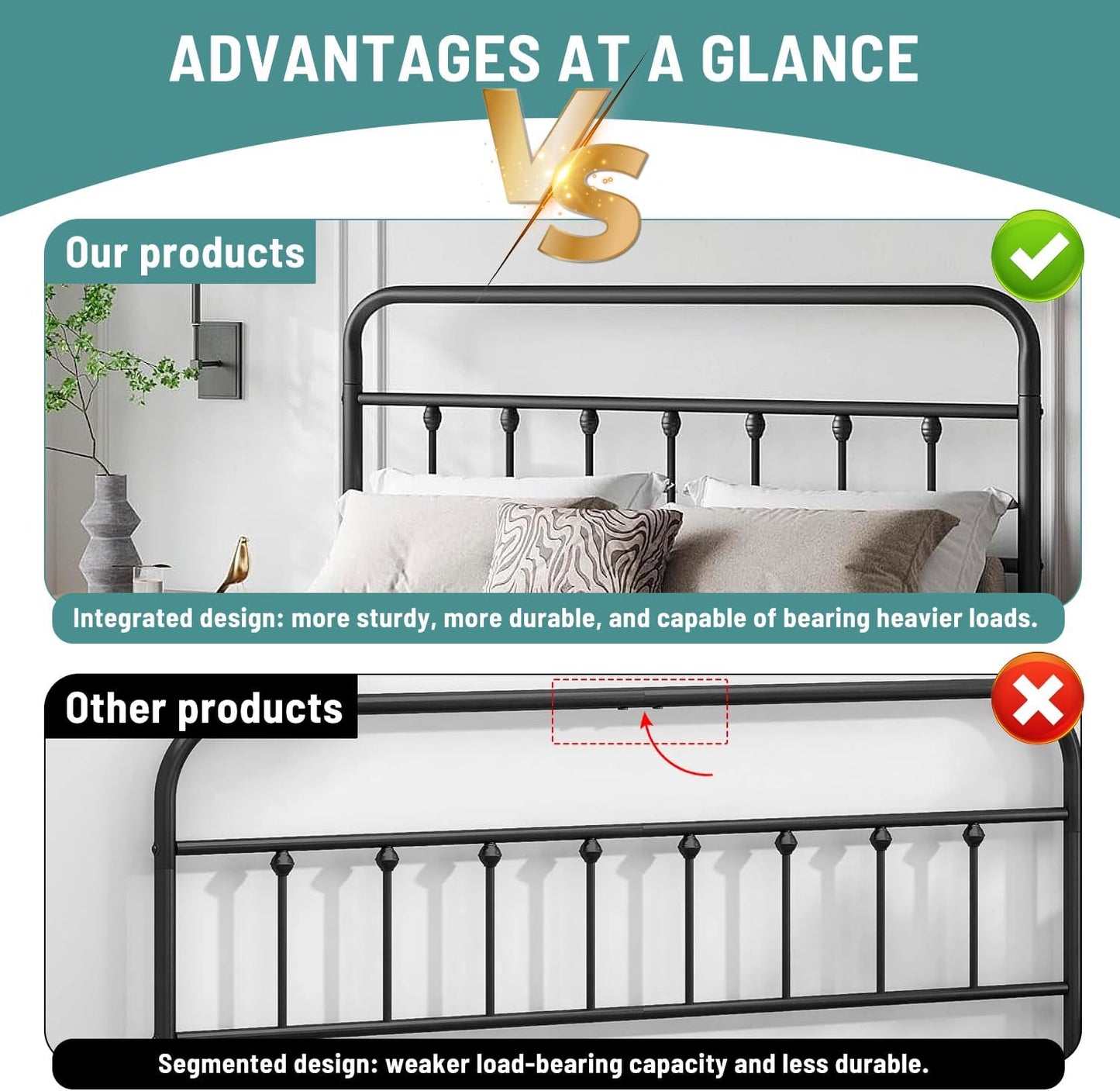 Full Size Bed Frame-Classic Metal Platform Bed Frame Mattress Foundation with Victorian Style Iron-Art Headboard/Footboard/Under Bed Storage/No Box Spring Needed/Black