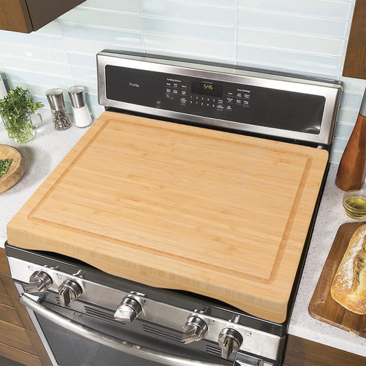 YUHFERA Stove Cover Board for Gas Stovetop - Raised Cutting Board with Legs and Juice Grooves, Adjustable Noodle Board Stove Cover for RV Stove Top (29.52"x21.65")