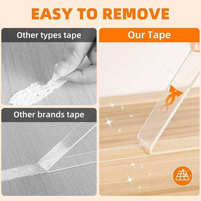 deli Double Sided Tape Heavy Duty, Nano Tape, Double Sided Mounting Tape, Clear Adhesive Tape for Hanging Picture, Poster, Carpet, Photo Deco, 10 Feet