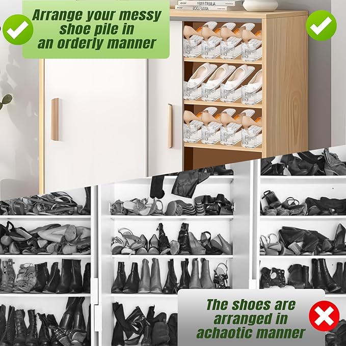 Shoe Slots Organizer,30 Pack Transparent Shoe Stacker Adjustable Shoe Slot Organizer Space Saver Shoe Rack Holder Shoe Storage Organizers for Closet,Transparent
