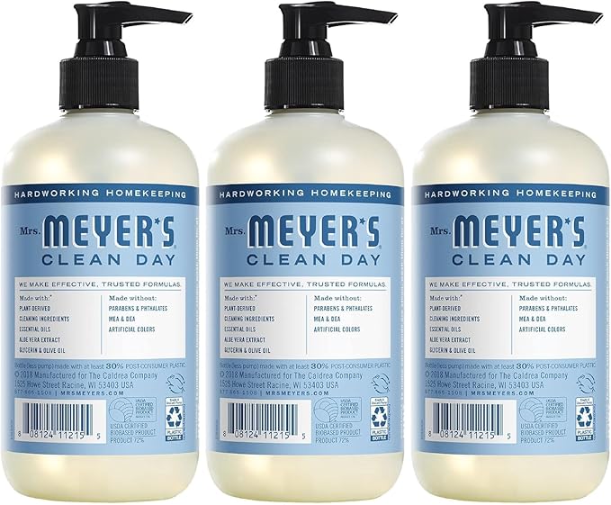 MRS. MEYER'S CLEAN DAY Hand Soap, Made with Essential Oils, Rain Water, 12.5 fl. oz - Pack of 3