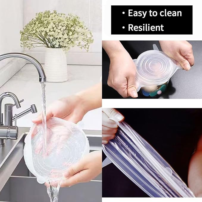 12 Pcs Silicone Stretch Lids Reusable Flexible Bowl Covers, for Keeping Food Fresh Storage,Round and Rectangle, 6 Sizes, White