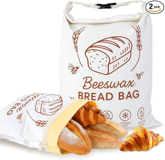 2 Packs Beeswax Bread Bags for Homemade Bread Sourdough, XL Linen Reusable Bread Bag for Homemade bread, Sourdough Bread Storage Bags to Keep Fresh - 17x13 Inch
