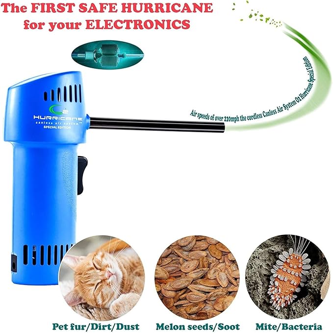 O2 Hurricane Compressed Air Duster – Powerful 200 MPH Cordless Compressed Air Cleaner, Rechargeable Mini Dust Fan Electric Blower for Computer, Keyboard, Electronics, Car Detailing Cleaning