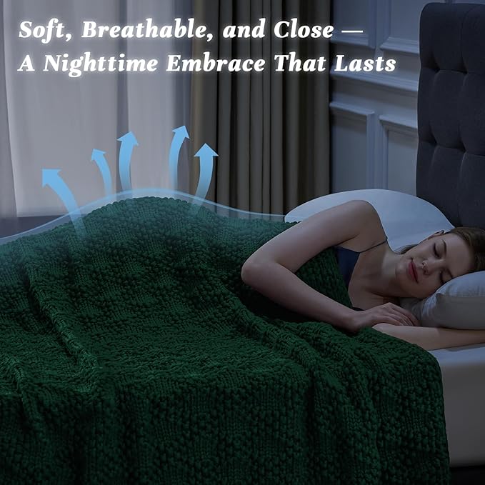 Knitted Weighted Blanket for Adult, Chunky Knit Weighted Throw for Sleep 60"*80" 17lbs, Cooling Breathable Machine Washable Heavy Blanket for Room Decor (Green, Queen)