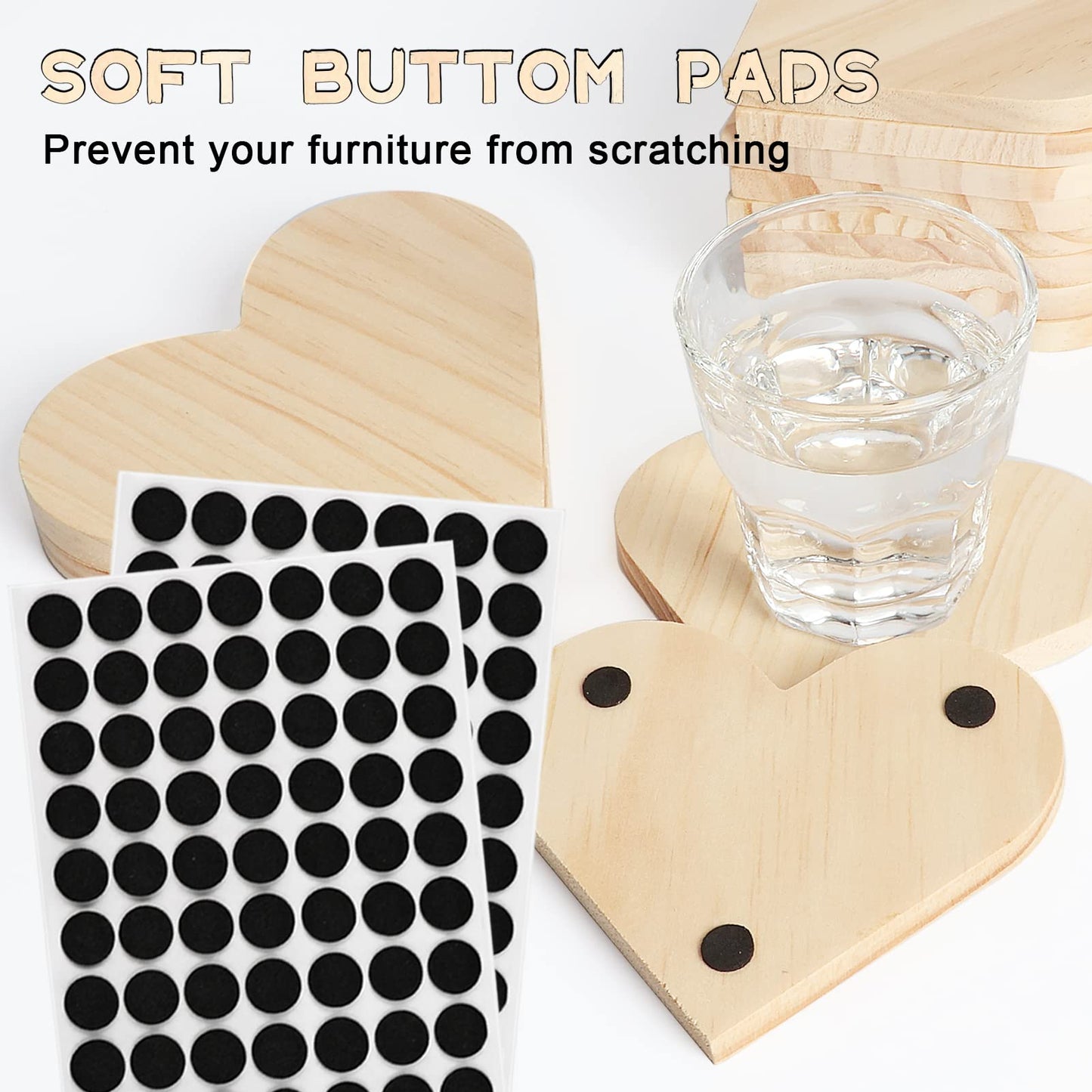 24 Pieces Unfinished Wood Coasters, GOH DODD 4.5 Inch Wooden Slices Blanks Bulk Set with Foot Pads for DIY Crafts Laser Engraving Wood Burning Staining Painting Decoupage Valentine's Day, Heart