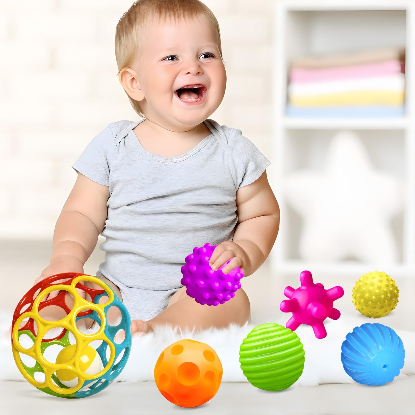 Silicone Blocks 24PCS + Sensory Balls for Toddlers 1-3, Soft Montessori Baby Blocks, Large Sensory Stacking Toys for Preschool Learning, Baby Rattle Ball Teething Set, Infant Sensory Toys 6-12 Months