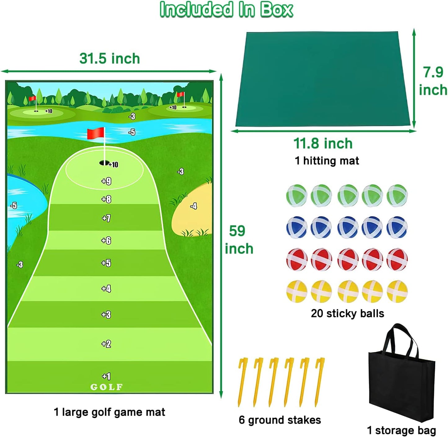 Dollox Golf Chipping Game Set with Hitting Mat – Indoor & Outdoor Practice Kit for Adults & Kids, Family Golf Game with 20 Sticky Balls (No Club)