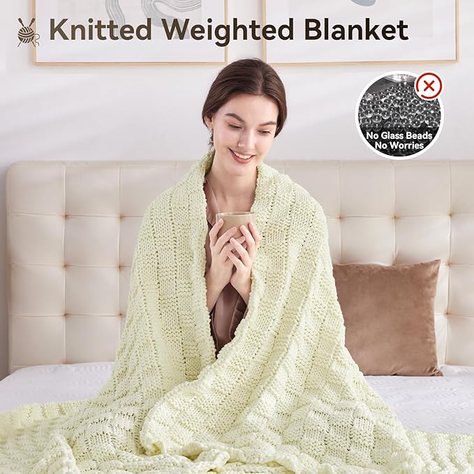 Knitted Weighted Blanket for Adult, No Beads Heavy Blanket 50” x 60'' 10lbs, Breathable Chunky Knit Blanket, Cooling Weighted Blanket for Hot Sleepers, Christmas Home Decor (Cream White)
