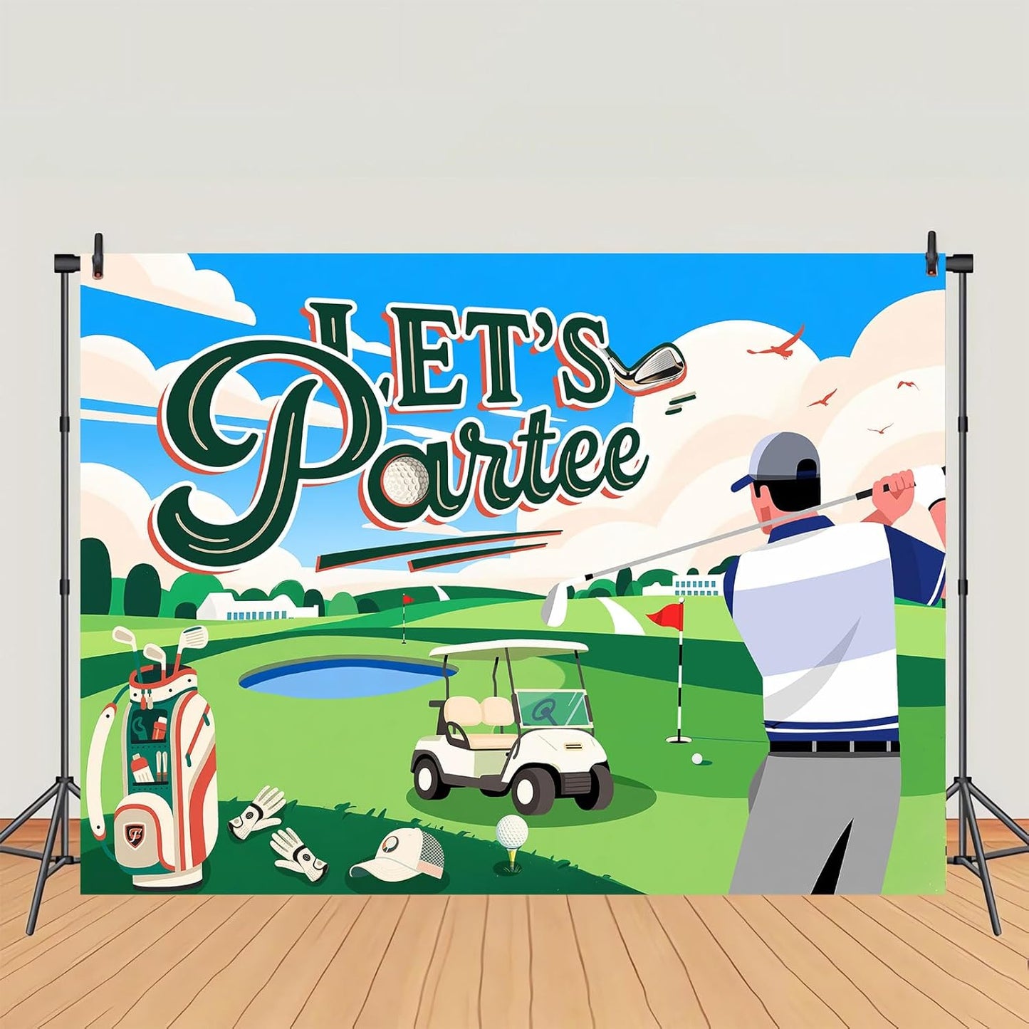 Let's Partee Golf Theme for Birthday Backdrop Green Grass Club Sports Grounds Photo Background Adult Kids Golf Birthday Party Decorations Banner Photo Booth Studio Props 10X7ft