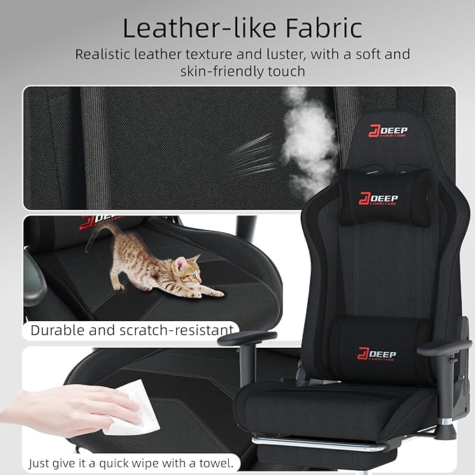 Fabric Gaming Chair, Skin-Friendly and Breathable, Manufactured by A Reputable Manufacturer, Safe and Stable, Specially Designed for Gaming.with Footrest Mg(1005-Black)