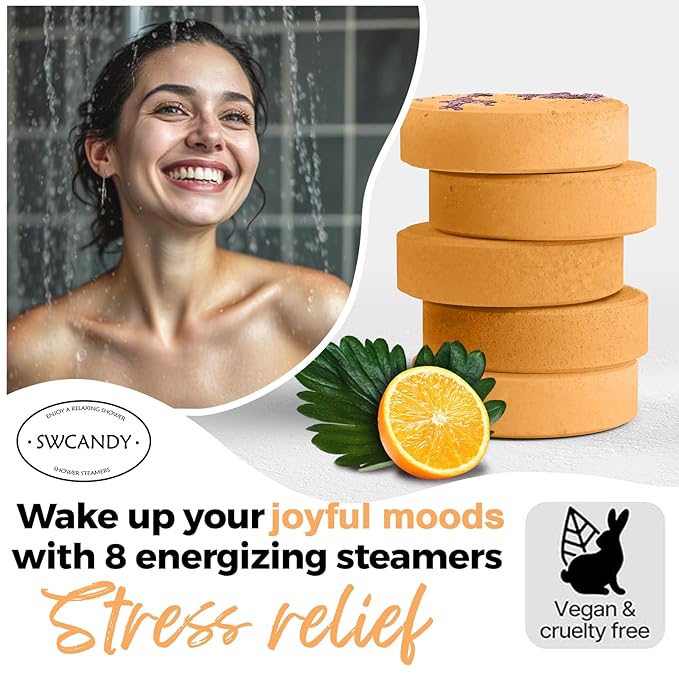 Shower Steamers Aromatherapy Birthday Gifts for Women Travel Essentials, 8 Pcs Orange, Bath Bombs Shower Bombs with Natural Essential Oils, Relaxation Home SPA