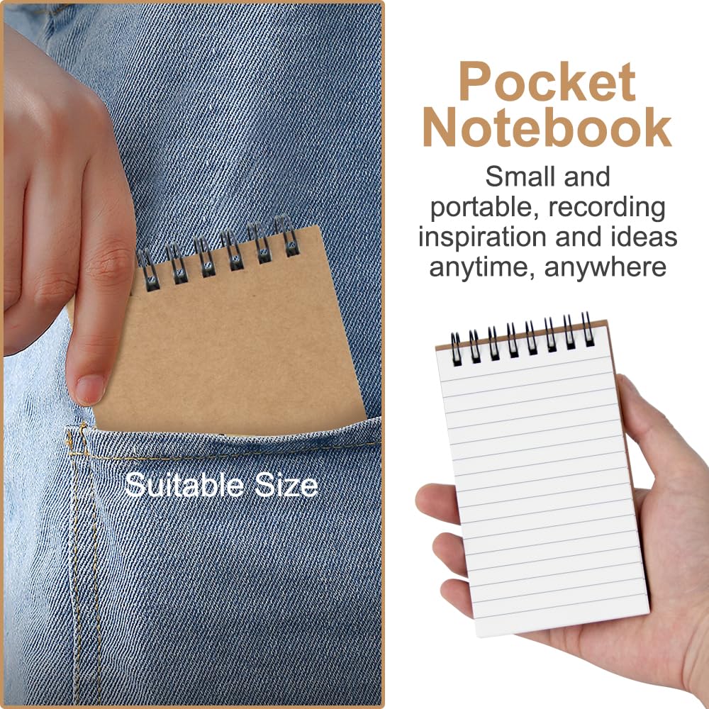 wavamawa Pocket Notebooks Set of 12, Small 3x5 Spiral Notepads, Office Style Mini Notebook, Small Notepad Pocket Size, Memo Pads for Home, College, Work or School - Lined College Ruled Paper