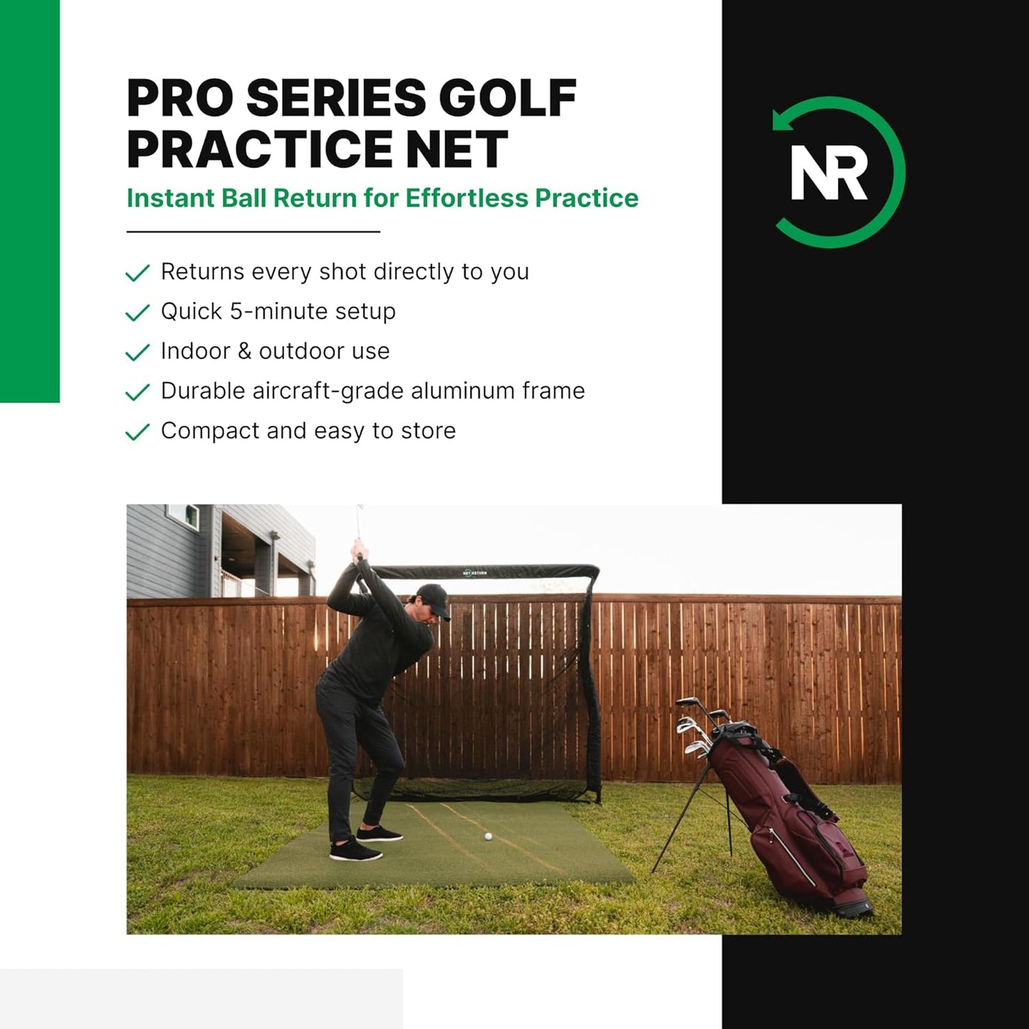 The Net Return Home/Pro Series Golf Net, Multi-Sport, 7x7 ft – 8x7.5 ft, Auto Ball Return, Portable for Indoor/Outdoor