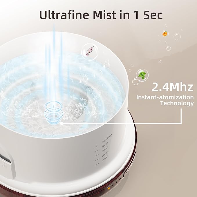 ASAKUKI Essential Oil Diffuser for Home, 500ml Aromatherapy Fragrant Oil Humidifier Vaporizer, 7-Color Light and Auto-Off Safety Switch (Reddish-Brown)