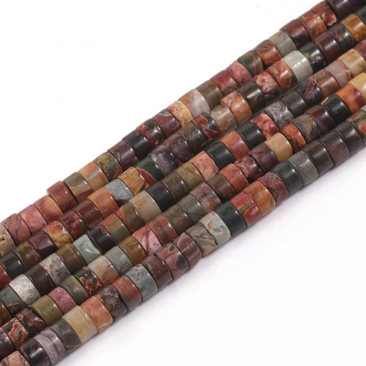NITOPUPU 150Pcs 4×2mm Natural Picasso Jasper Spacer Stone Beads for Jewelry Making Supplies, Loose Semi Flat Round Gemstone Tube Beads for Bracelets DIY Crafts