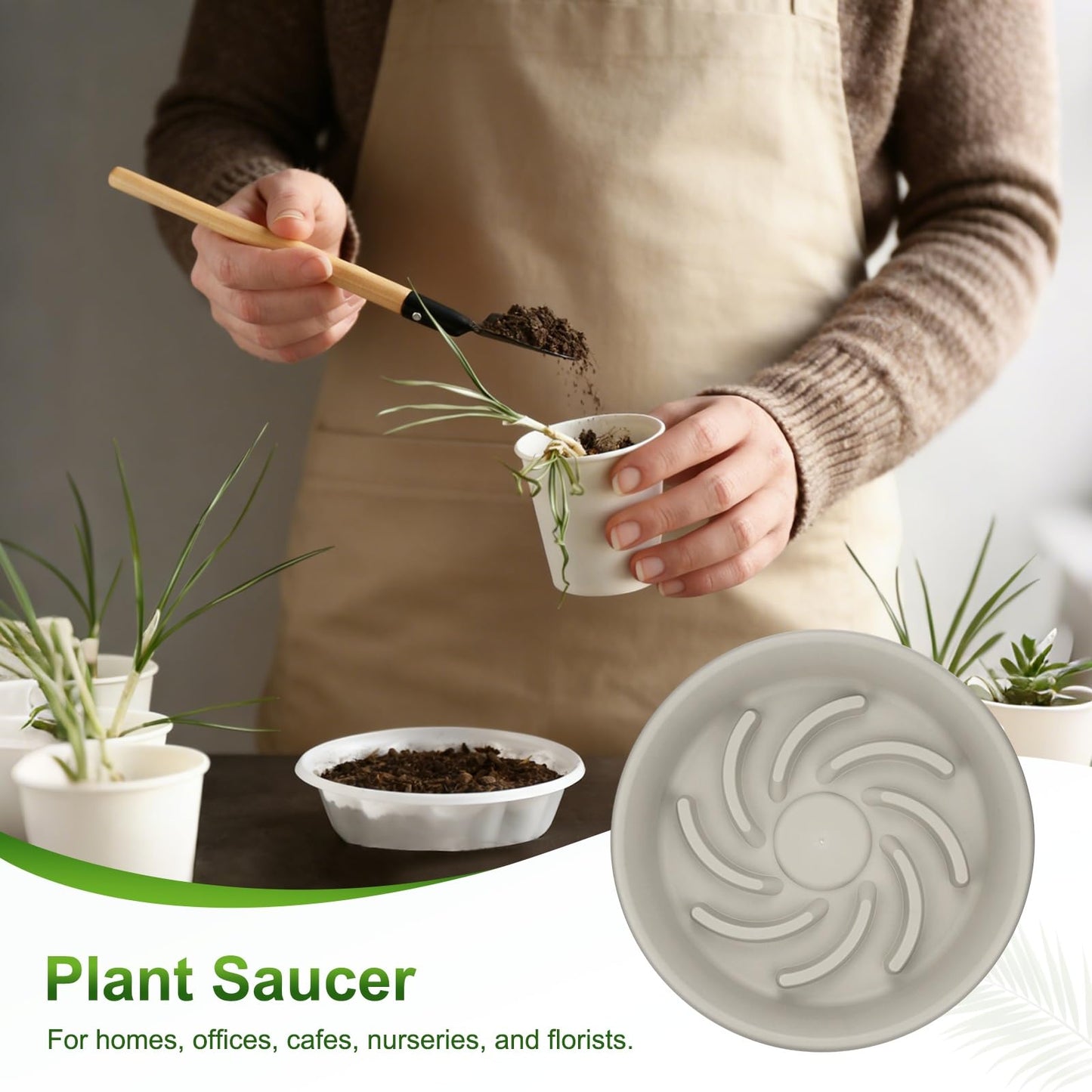 M METERXITY 2-Pack Plant Saucer, 10.4 Inch/ 26.5cm Plastic Plant Trays Thicker for Pots/Indoor/Outdoor/Water Drainage and Protection, Flowerpot Drip Tray [Grayish White]