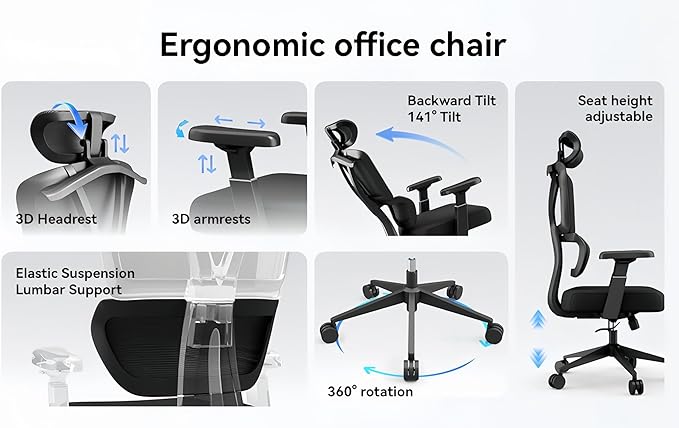 Ergonomic Mesh Office Chair 400LBS Big and Tall Desk Chair Ergonomic Office Chair with Lumbar Support, Comfortable Computer & Gaming Chair, Black