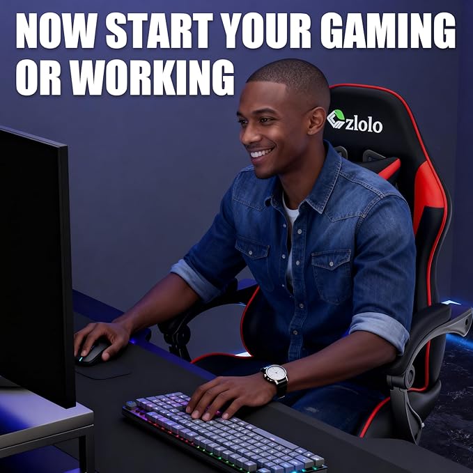 Gaming Chair with Footrest Racing Style Lumbar Support Massager Video Game Chair with Metal Legs, High Back Reclining Gamer Chair with Headrest, 360° Swivel Office Computer Desk Chair (Red)