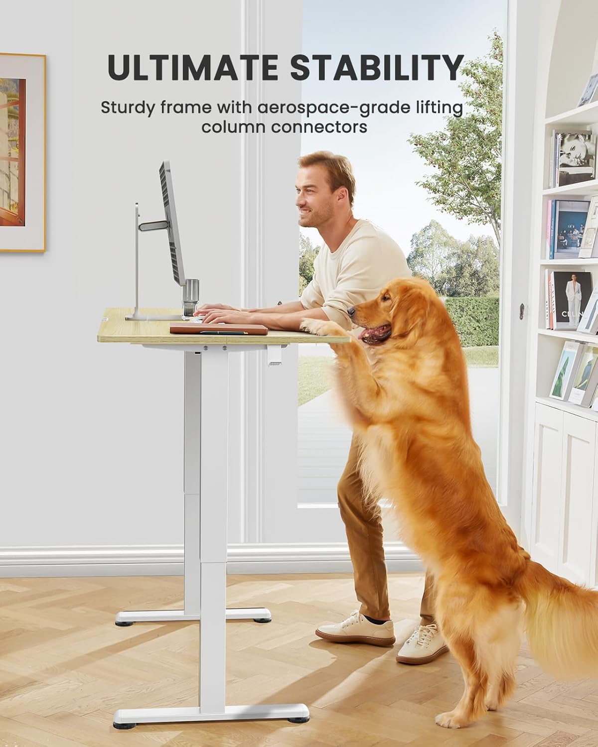 ErGear Height Adjustable Electric Standing Desk, 63 x 28 Inches Sit Stand up Desk, Large Memory Computer Home Office Desk with Two-Piece Desktop (Natural)