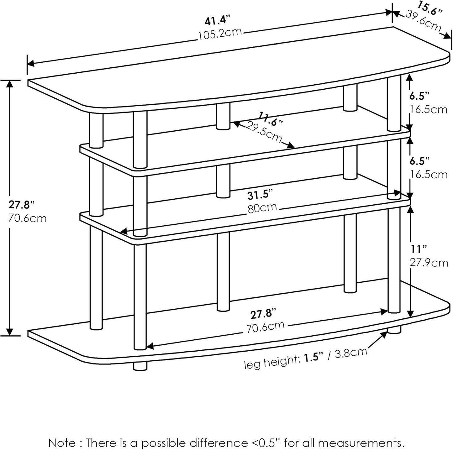 Furinno Frans Turn-N-Tube TV Stand for TV Size up to 43 Inch, 4-Tier, Black Oak