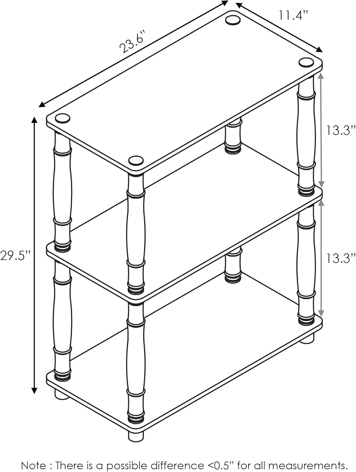 Furinno Turn-N-Tube 3-Tier Compact Multipurpose Shelf Display Rack with Classic Tube, Columbia Walnut/Black