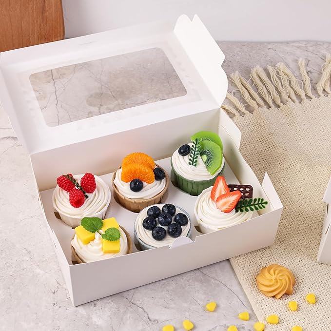 VGOODALL 6 Count White Cupcake Boxes, 15 Pack Cupcake Containers, 9.5 x 6.3 x 3 inches, Holding 90 Pastry Box for Birthday Holiday Party Bakery Supplies