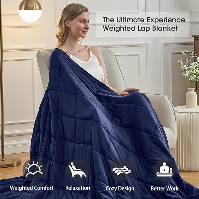Navy Blue Weighted Blanket for Adults 20lbs, 48"x72", Twin Full Size Cooling Heavy Throw Blanket for 130-220lbs, Microfiber Soft Thick Big Blankets Weighted Comforter Gift for Sleeping