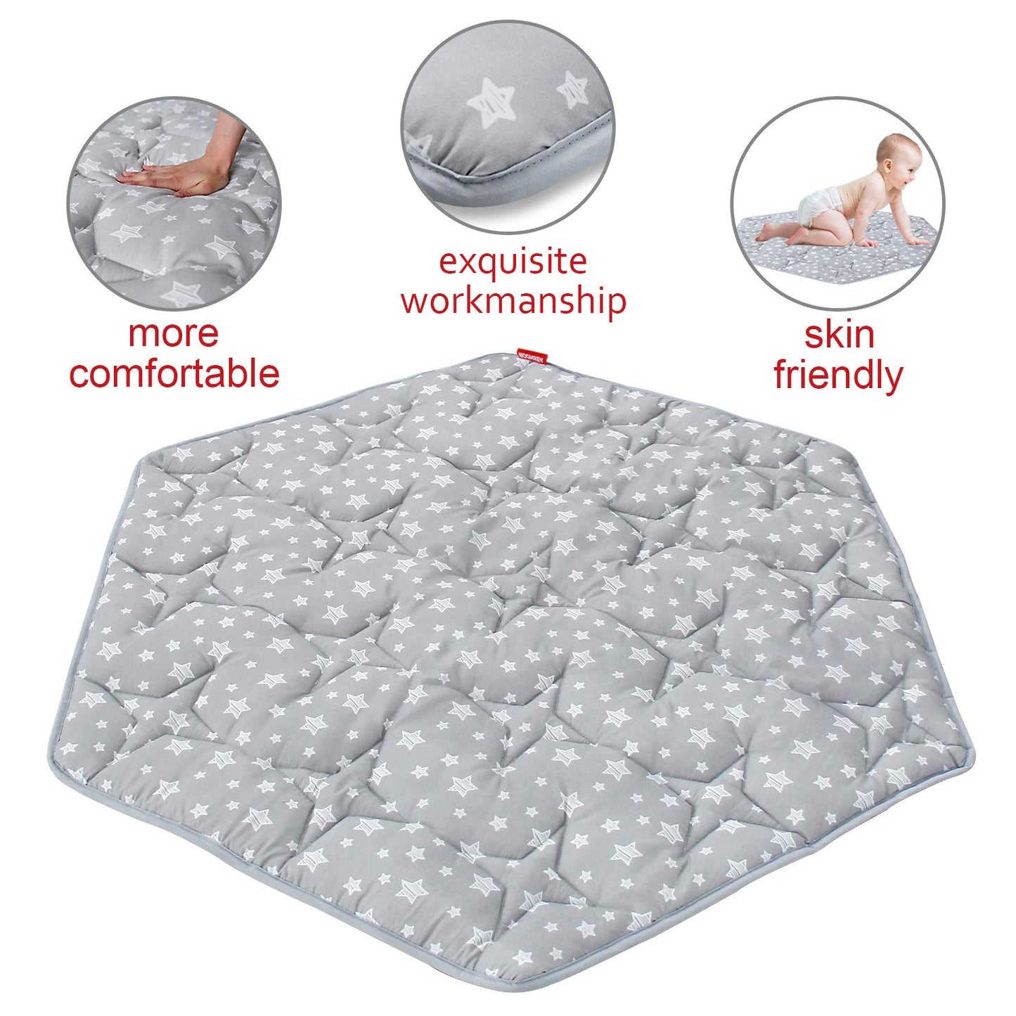 Hexagon Playpen Mat, Baby Playmat Fits Regalo Portable Play Yard 48 Inch and hiccapop 53" PlayPod Playpen, 6 Panel Playpen Mattress Non Slip Pad Mat