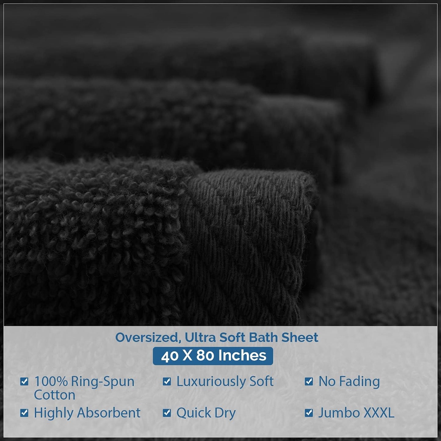 DAN RIVER Pack of 1 Bath Sheet 40x80 Inches, Oversized Black Bath Towels, Fluffy and Thick Extra Large Bath Sheets