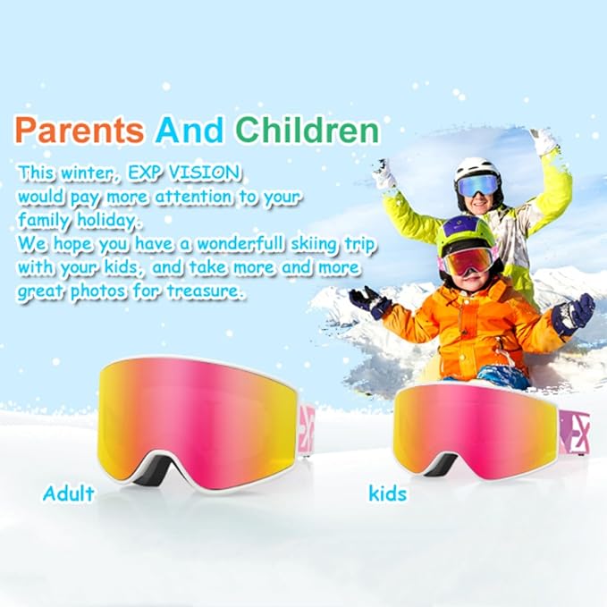 EXP VISION Ski/Snowboard Goggles Parent-child Snow Goggles Over Glasses for Men, Women Youth Kids