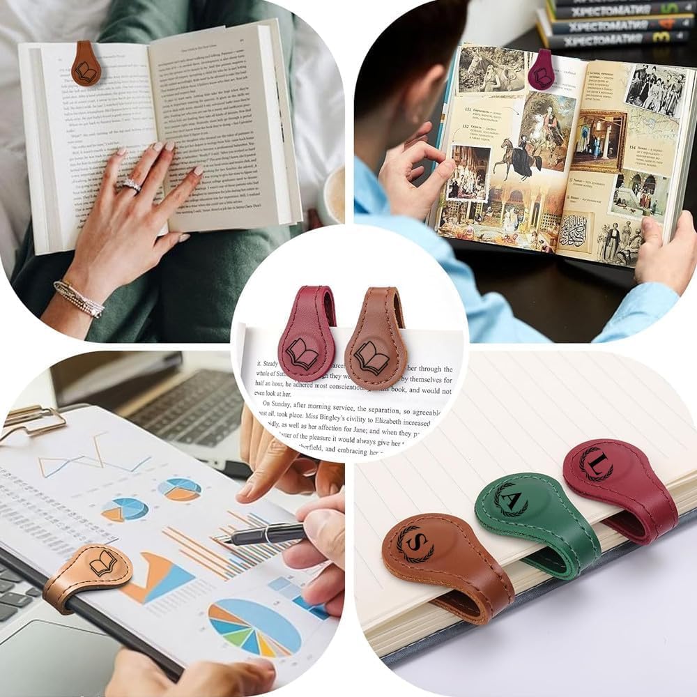Personlized Magnetic Leather Bookmarks with Initials, Customized Book Marks Clip 26 Letters Bookmark for Reading Women, Men, Kids,Cute Book Markers Meaningful Gift for Book Lovers (Green, N)
