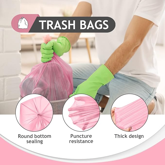 Teivio 4 Gallon 160 Counts Trash Bags Garbage Bags, Bathroom Trash Can Bin Liners, Small Plastic Bags for home office kitchen, fit 12-15 Liter, 3,3.5,4.5 Gal, Pink