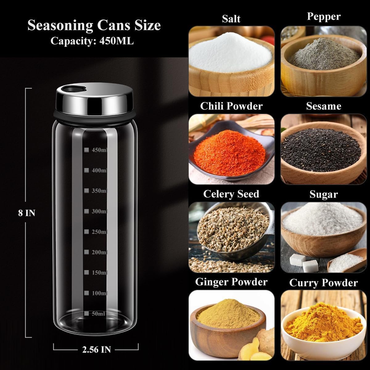 15 oz Large Salt Pepper Shakers with Adjustable Outlet Holes Clear Glass Shaker Bottles Spice Seasoning Cans for Kitchen Decor and Home Restaurant BBQ Camping Farmhouse Kitchen Accessories (450 ml)