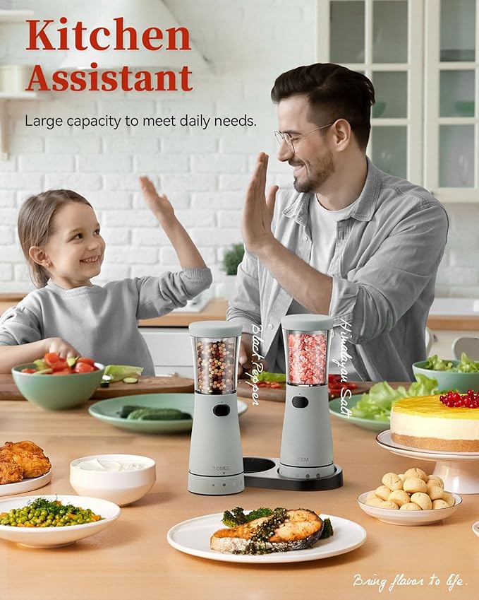 Electric Salt and Pepper Grinder Set with Storage Base, Stainless Steel Rechargeable Salt and Pepper Grinder Set with 4.5 oz Large Capacity, 1.8" Wide Mouth, Adjustable Coarseness, Ideal for Kitchen