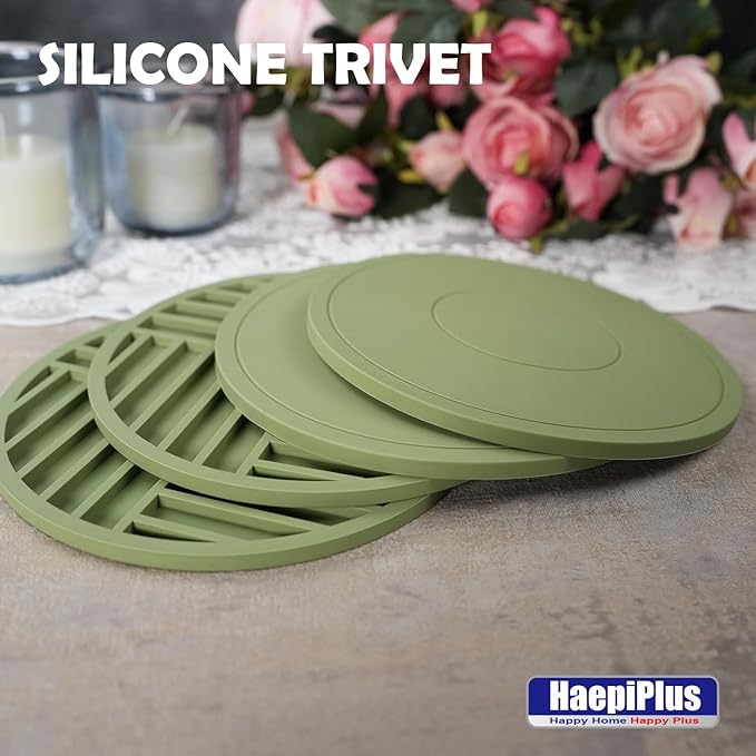 4 Pieces Silicone Trivet Mats, Pot Holders, Kitchen Tools, Heat Resistant Non-Slip Pads for Dishes, Bowls, Jar Opener, Easy to Wash and Dry Pan Cushions (Green)